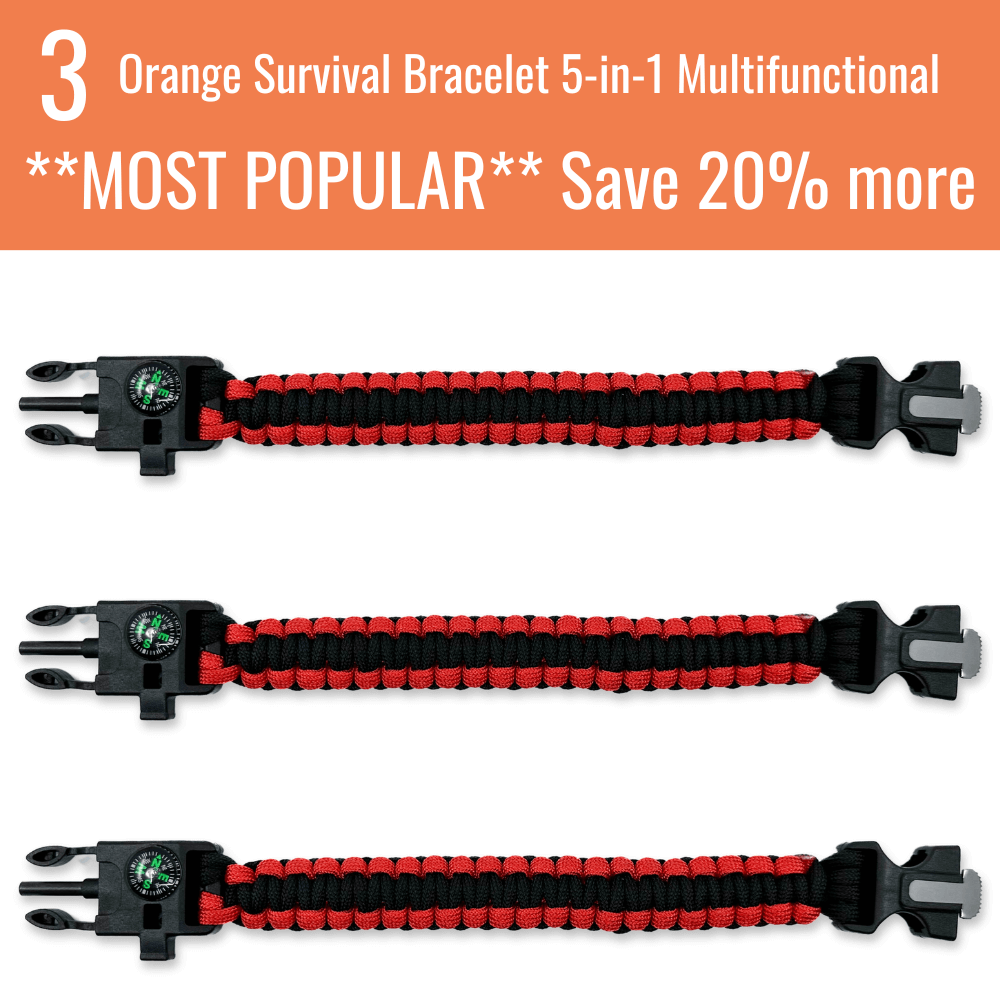 Orange Survival Bracelet 5-in-1 Multifunctional