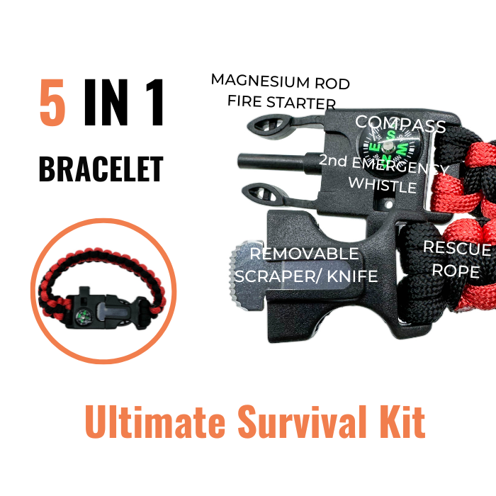 Orange Survival Bracelet 5-in-1 Multifunctional